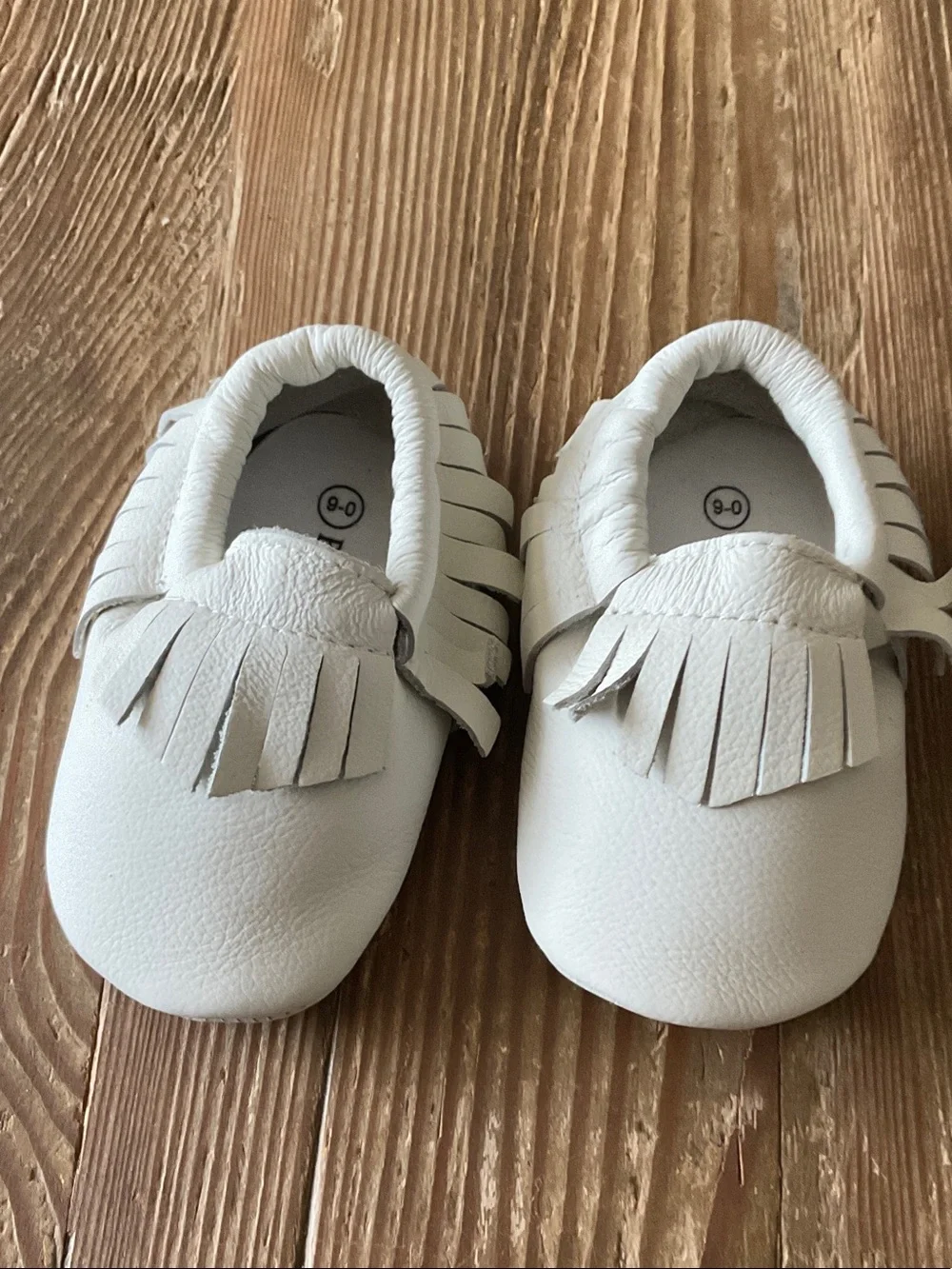 Freshly Picked Bella off White Leather Fringe Baby Moccasins